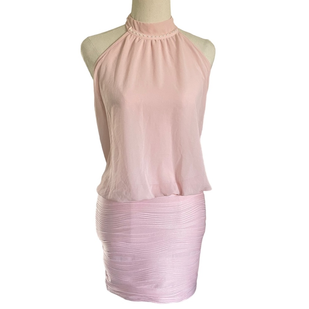 BNWT BLOCKOUT pale pink halter neck mini dress - Picture 2 of 14